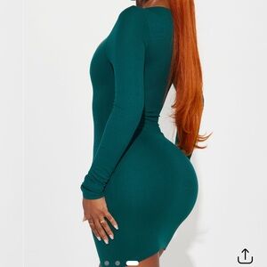 Fashion Nova Green Ribbed Bodycon Dress Long Sleeve